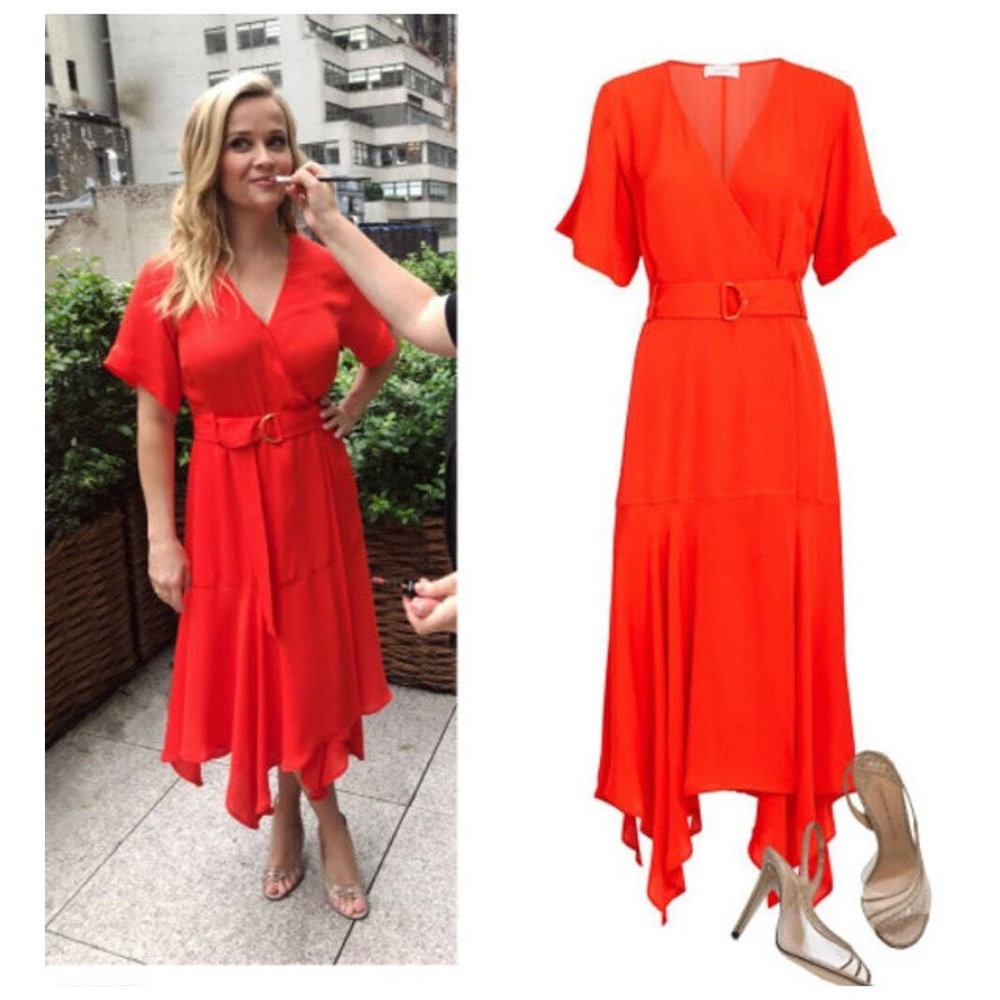 A.L.C red-orange silk wrap dress